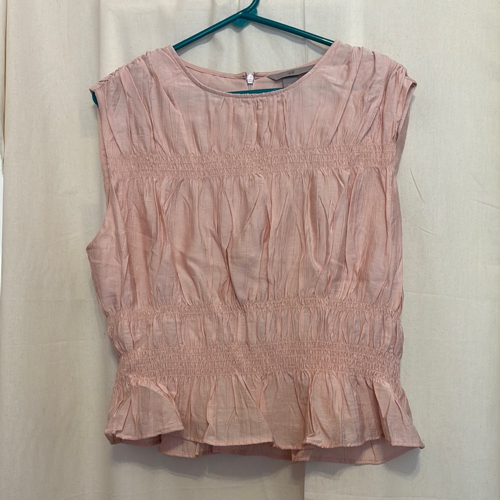 H&M Pink Smocked Peplum Blouse